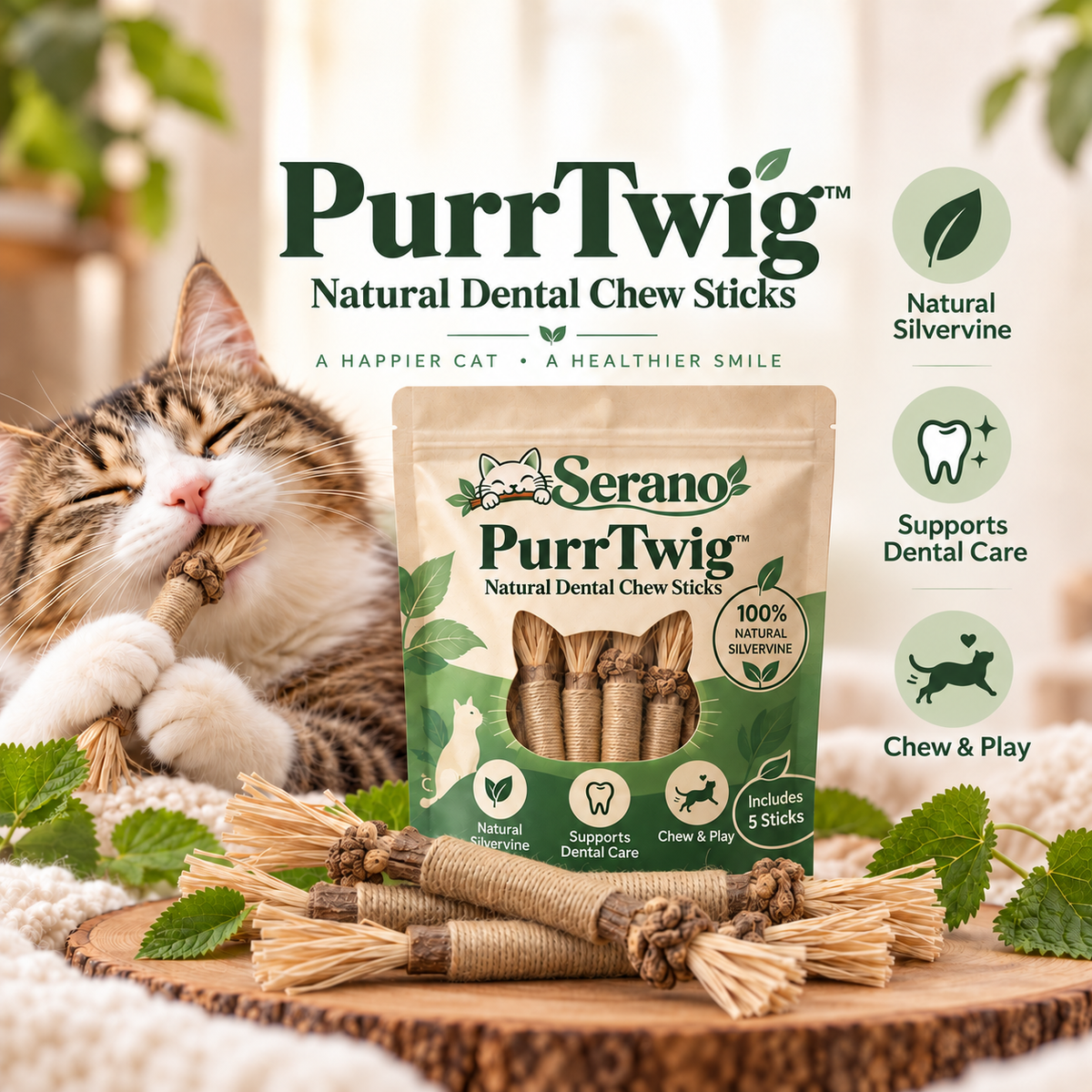 PurrTwig™ – Natural Dental Chew Sticks