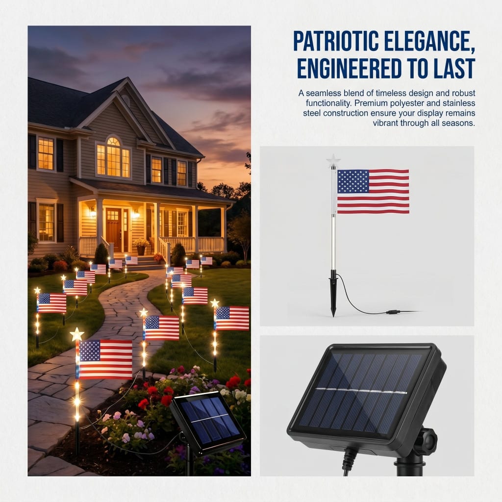 4th of July American Flag Solar Lights