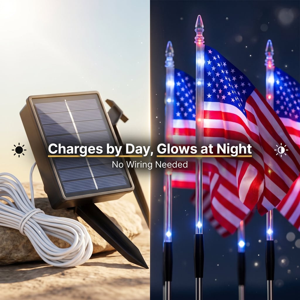 4th of July American Flag Solar Lights
