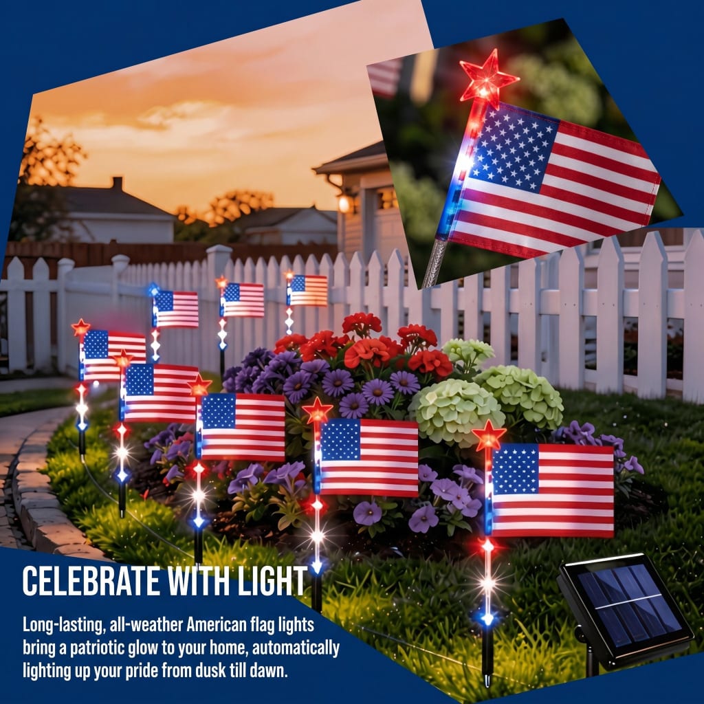 4th of July American Flag Solar Lights