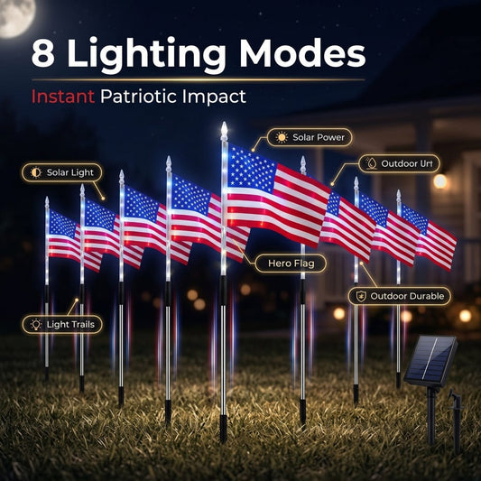 4th of July American Flag Solar Lights