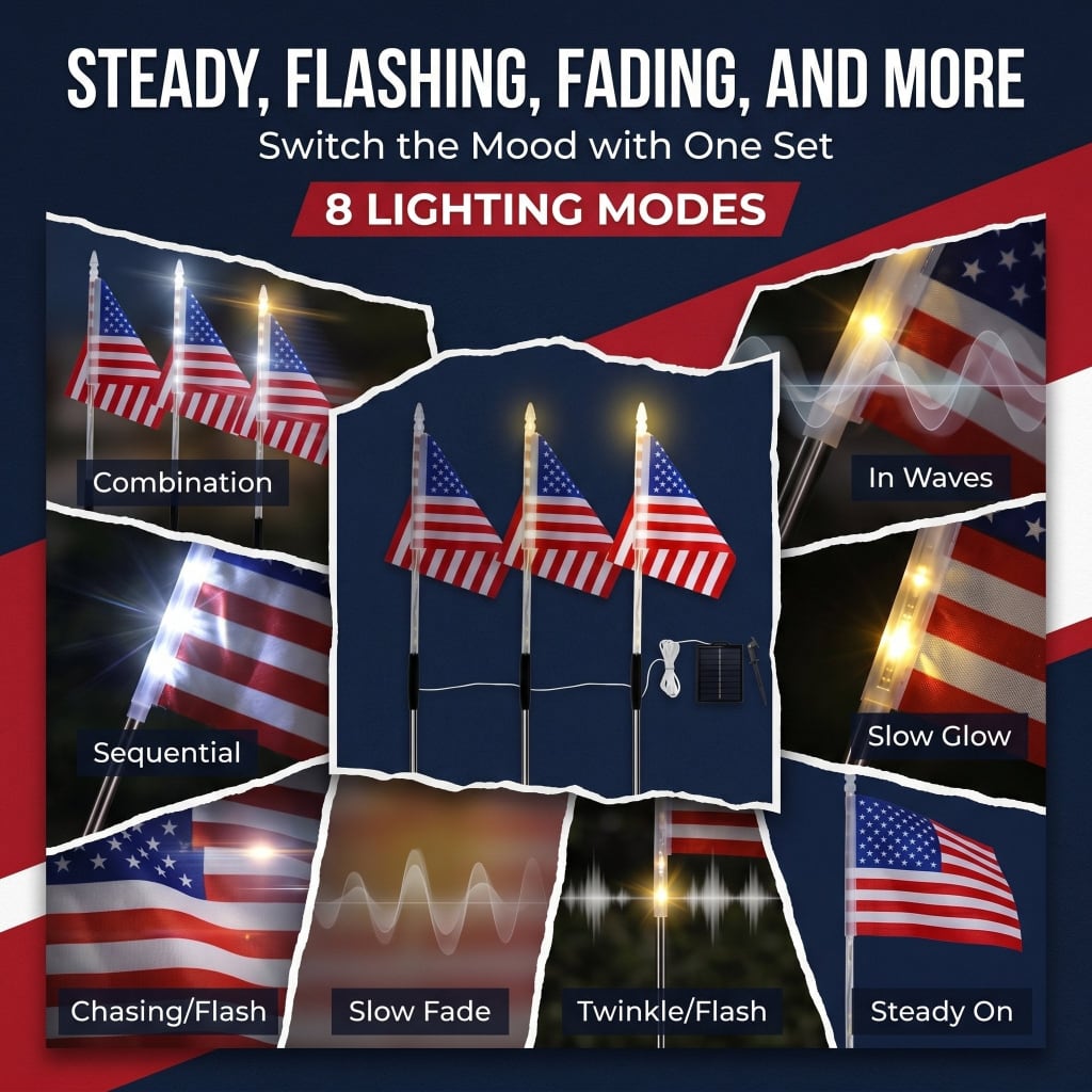 4th of July American Flag Solar Lights