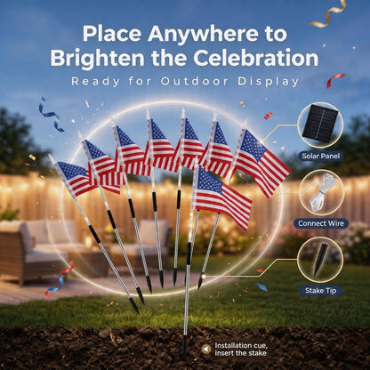 4th of July American Flag Solar Lights